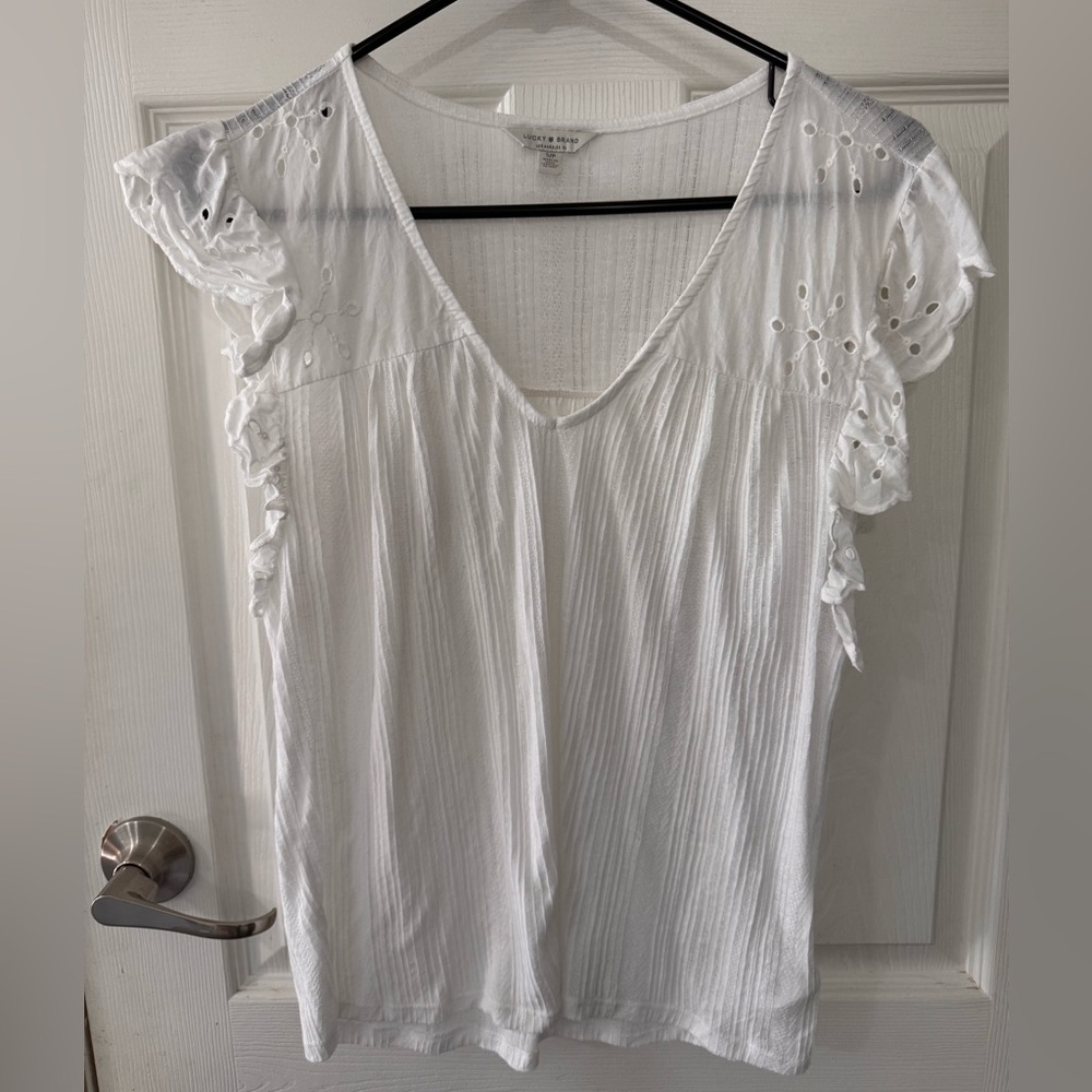 Lucky Brand White Ruffle Sleeve Blouse